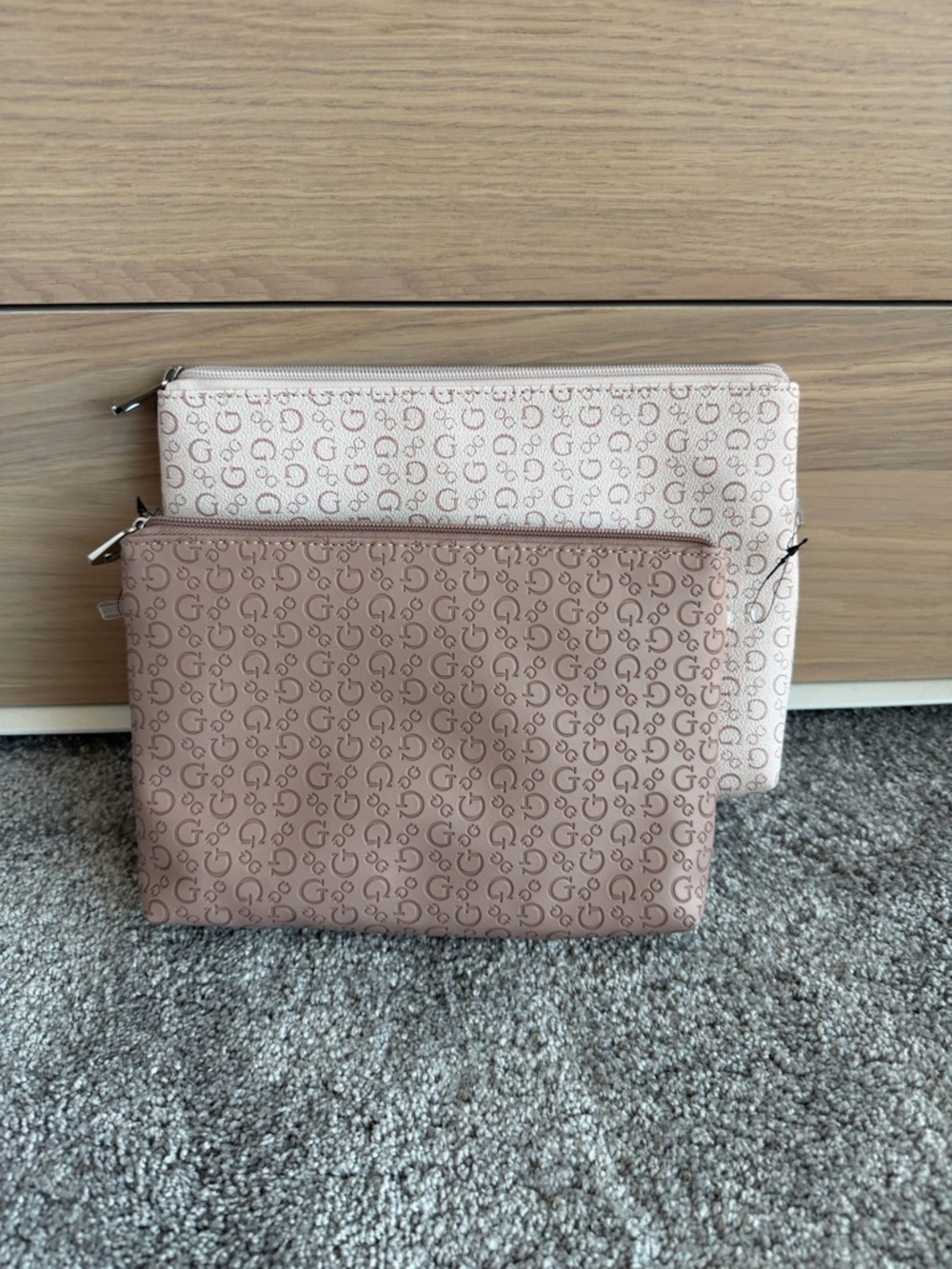 GUESS Two-Piece Signature Zip Pouch Set in Blush and Light Pink - Picture 5 of 5